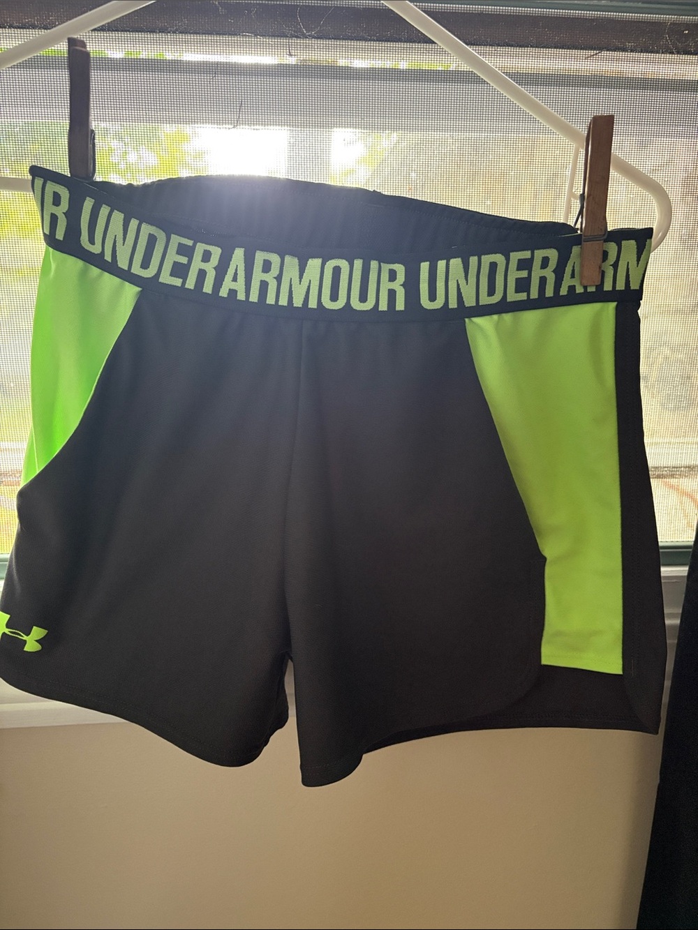 Under Armour Black & Neon Green Athletic Shorts — Women's